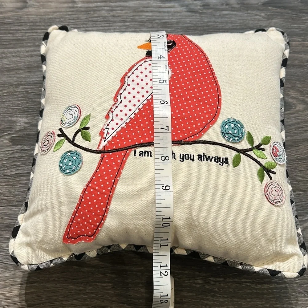 Glory Haus I Am With You Always Red Bird Cardinal Embroidered Throw Pillow 11x11
